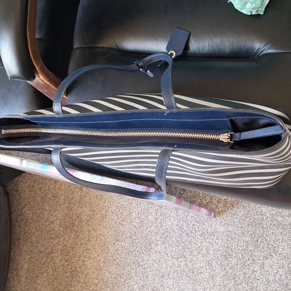 Kate Spade New York Janie medIum blue & white striped leather tote with charm - Picture 10 of 10